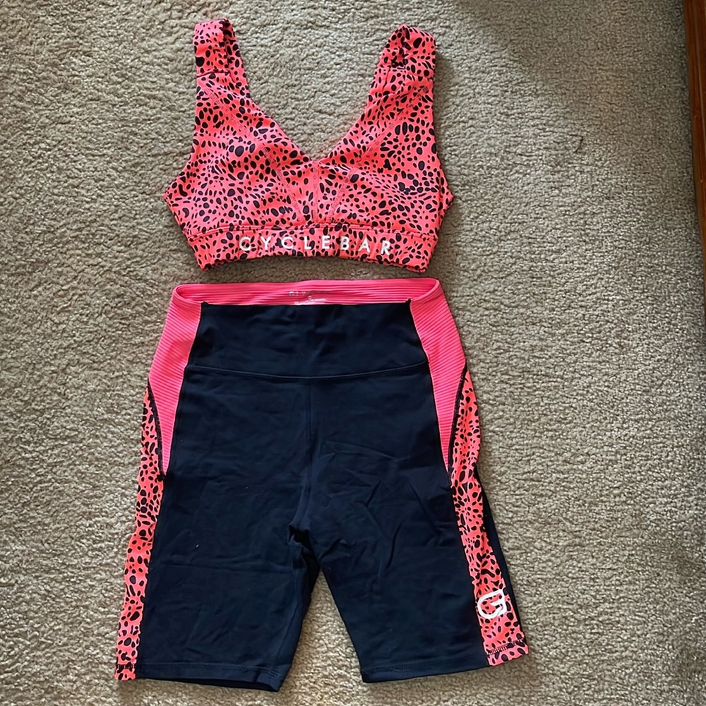 Cyclebar Matching Set- Sports Bra (small) & Biker Shorts (medium)